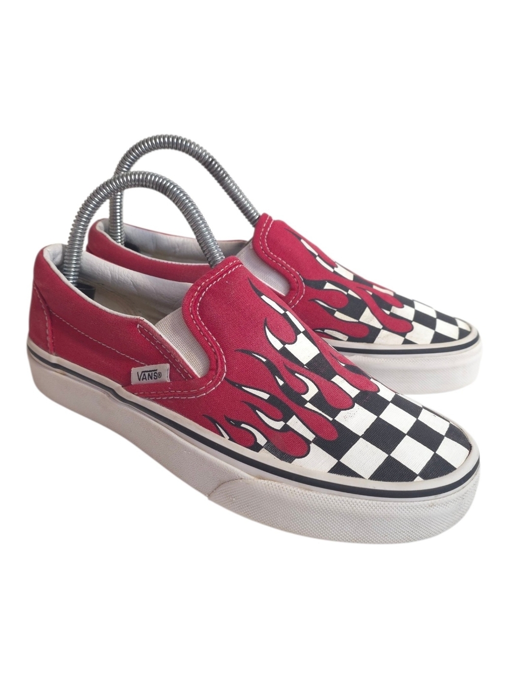 Vans Flame Checkerboard Canvas Slip On Shoes Unisex Women 5.5 Red Black Senakers